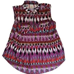 Cocomo Shirt Womens Medium Purple‎ Multicolor Sleeveless Zip Front Ikat Blouse